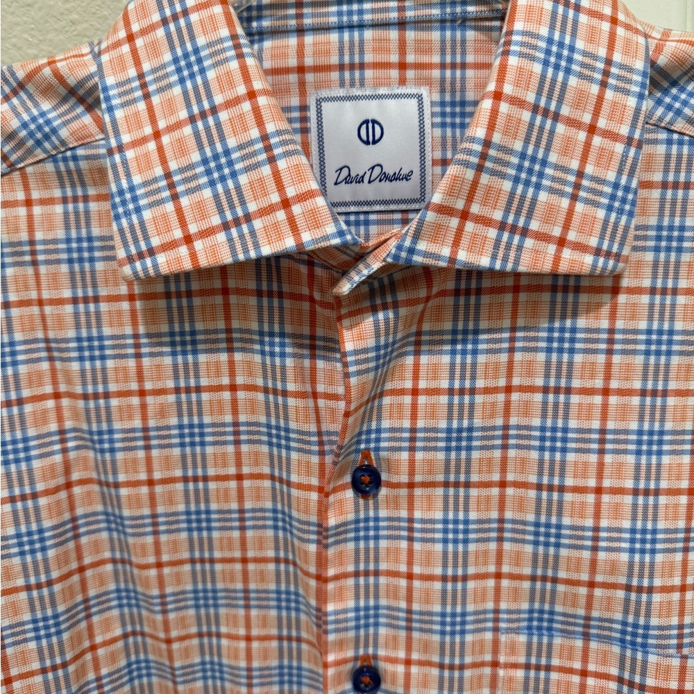 David Donahue Orange and Blue Plaid Men's Shirt